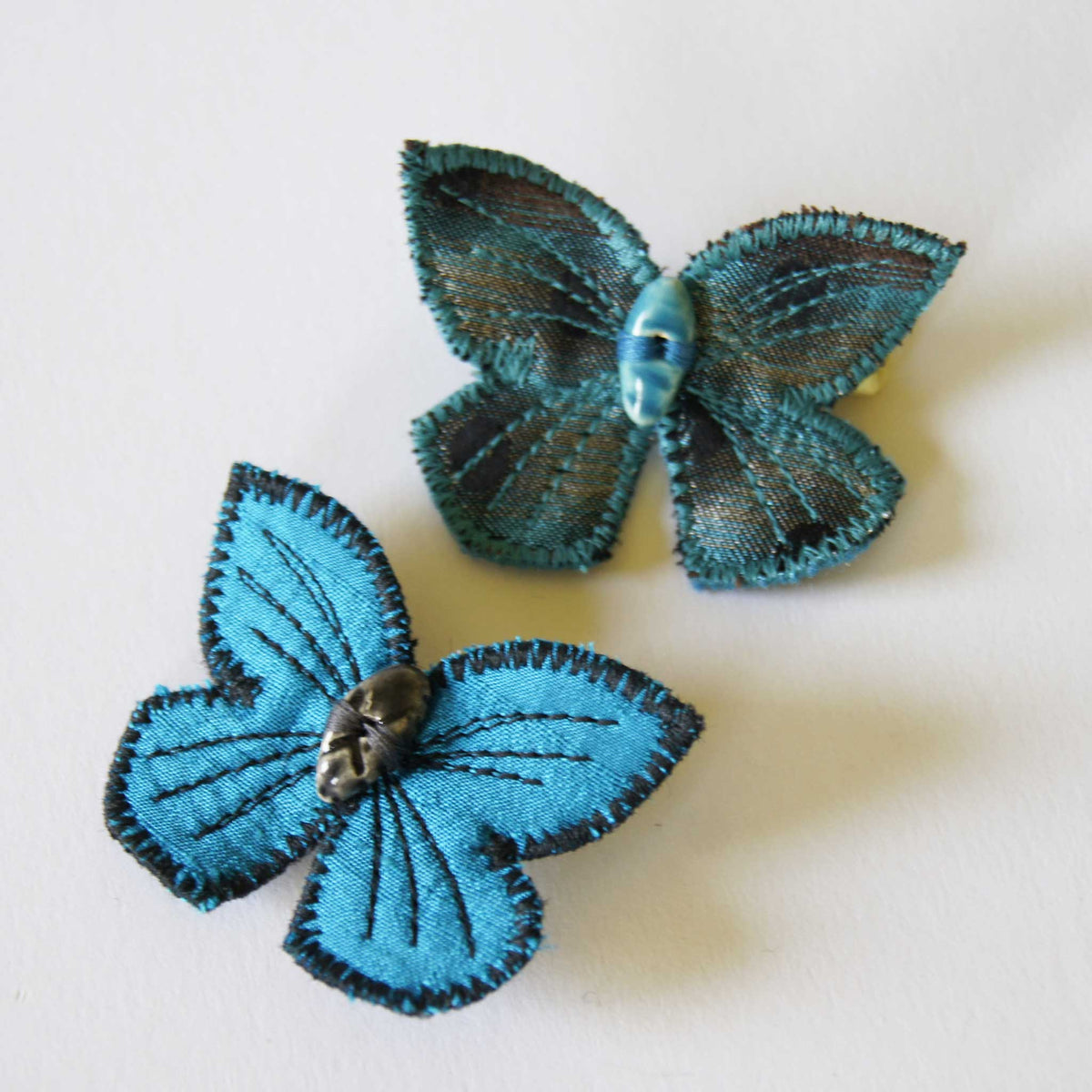 Hair Clips Blue Silk Butterflies Woodland Accessory