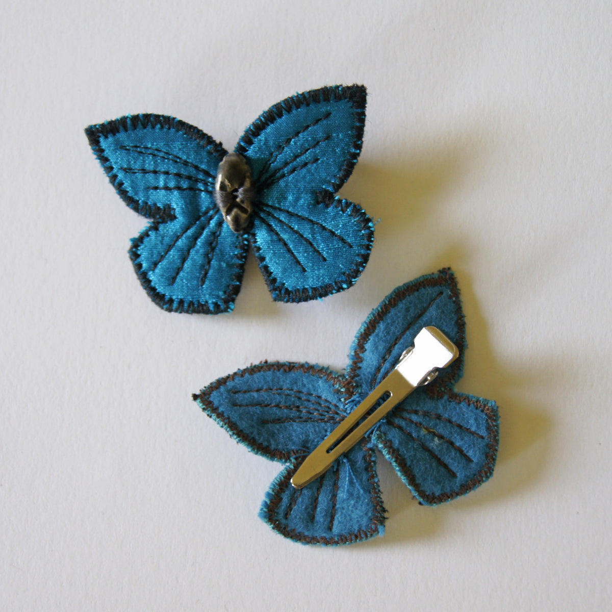 Hair Clips Blue Silk Butterflies Woodland Accessory