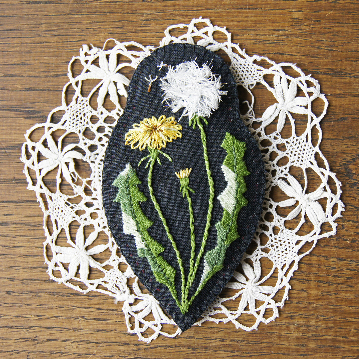 Embroidered dandelion brooch