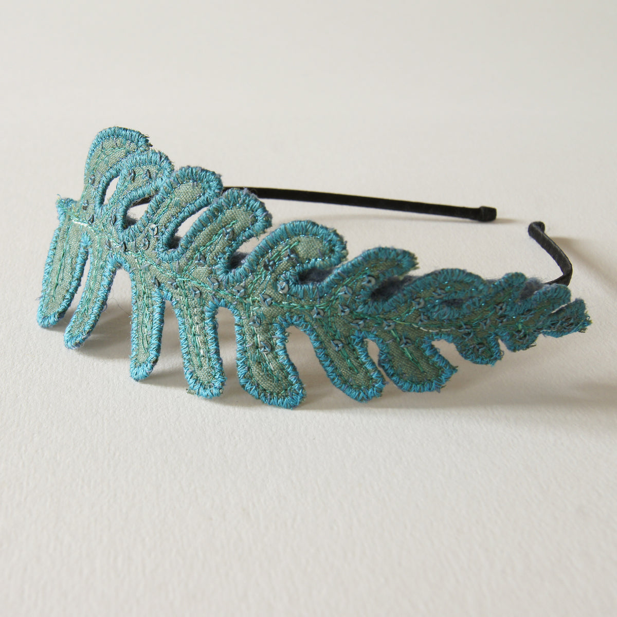 Teal Blue Fern Leaf Fascinator, Headband