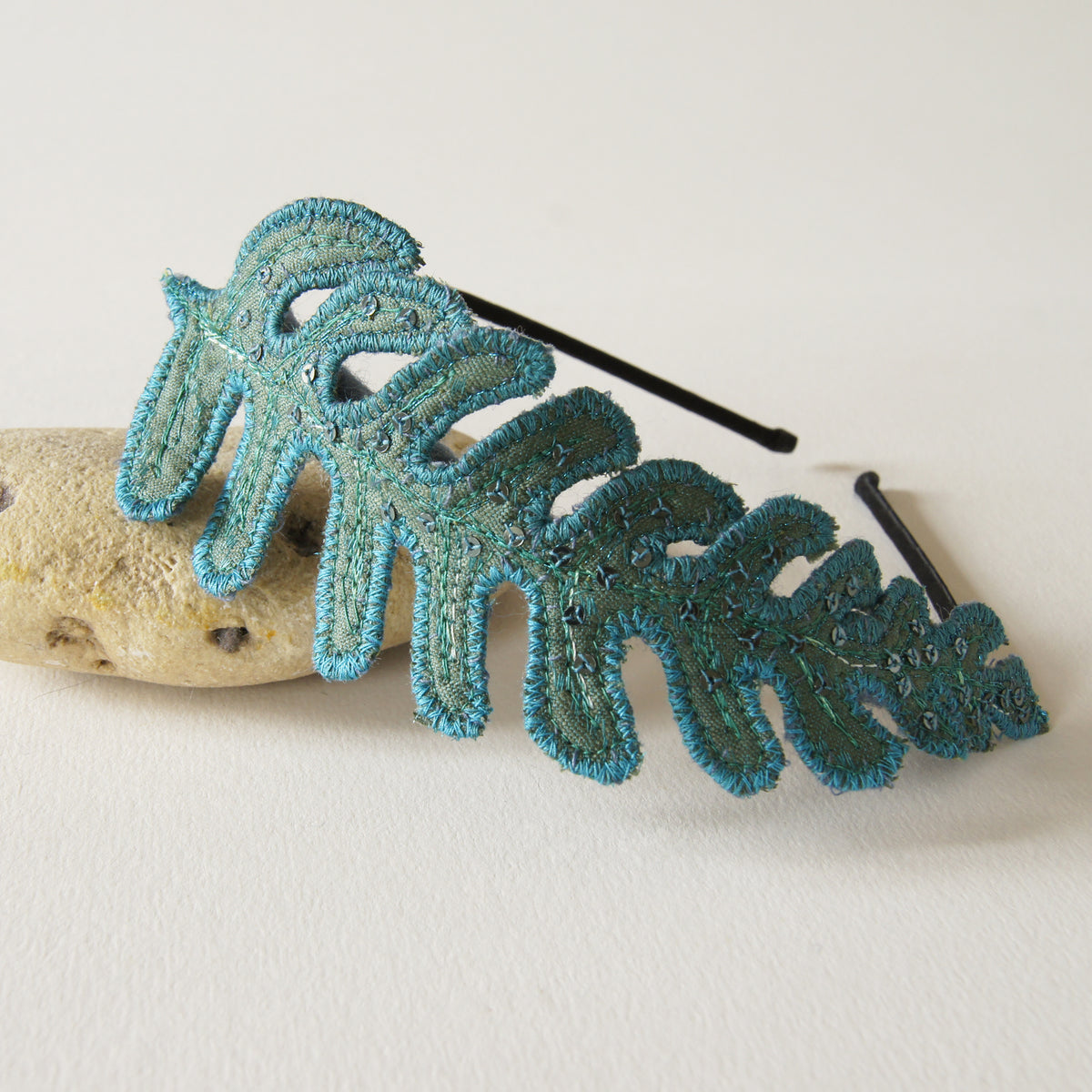 Teal Blue Fern Leaf Fascinator, Headband