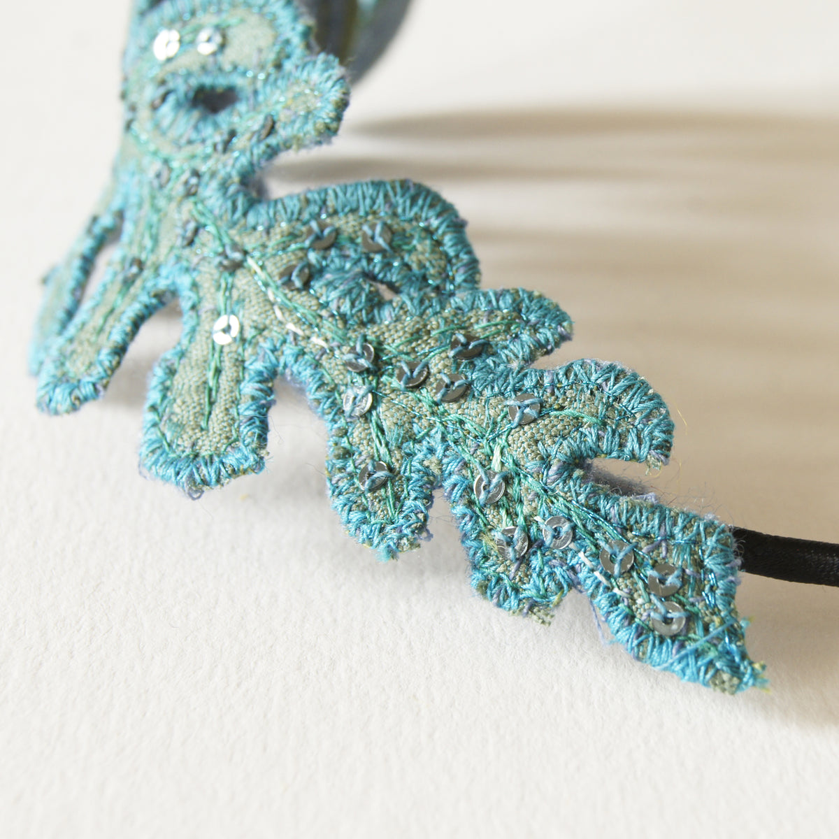 Teal Blue Fern Leaf Fascinator, Headband