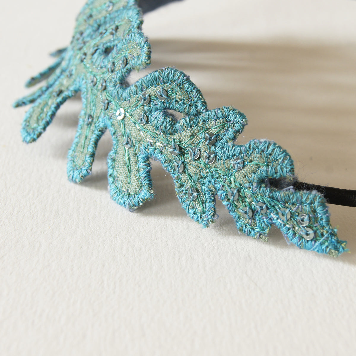 Teal Blue Fern Leaf Fascinator, Headband