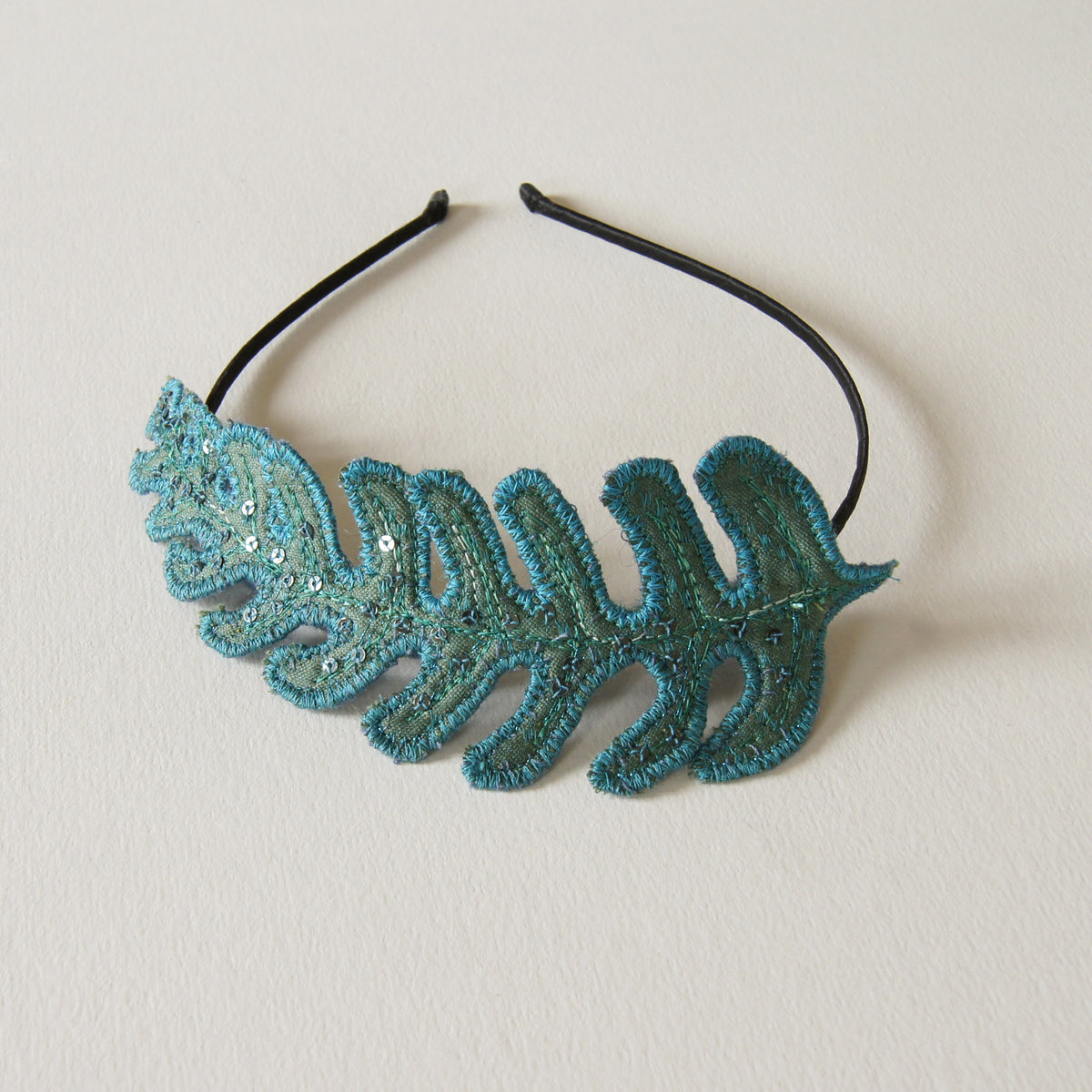 Teal Blue Fern Leaf Fascinator, Headband