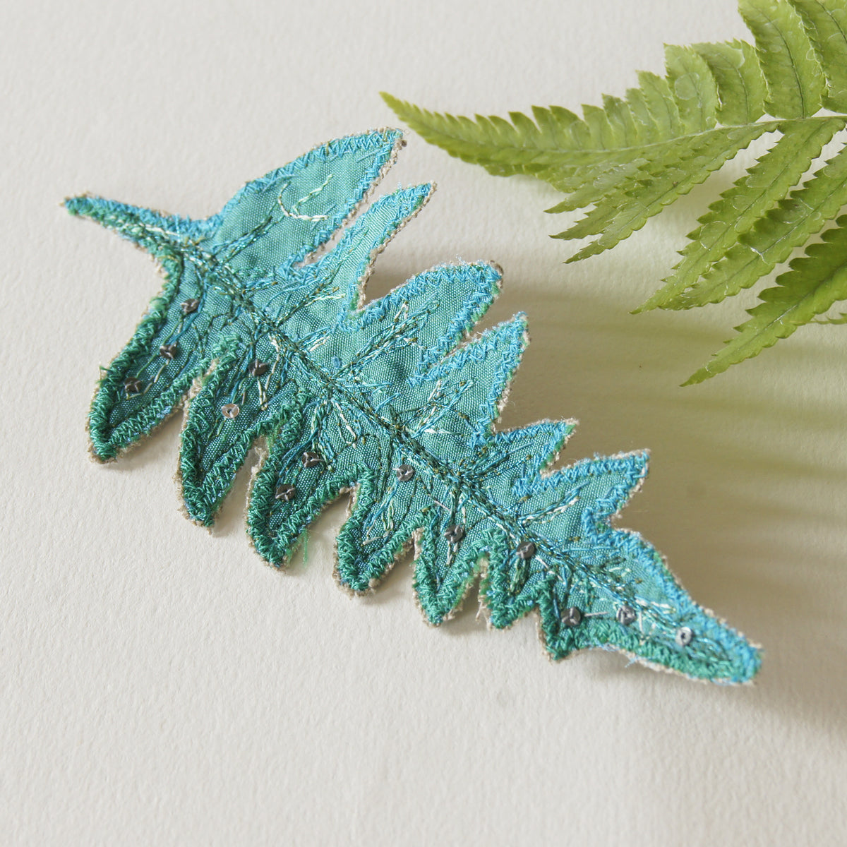Blue Fern Leaf Brooch