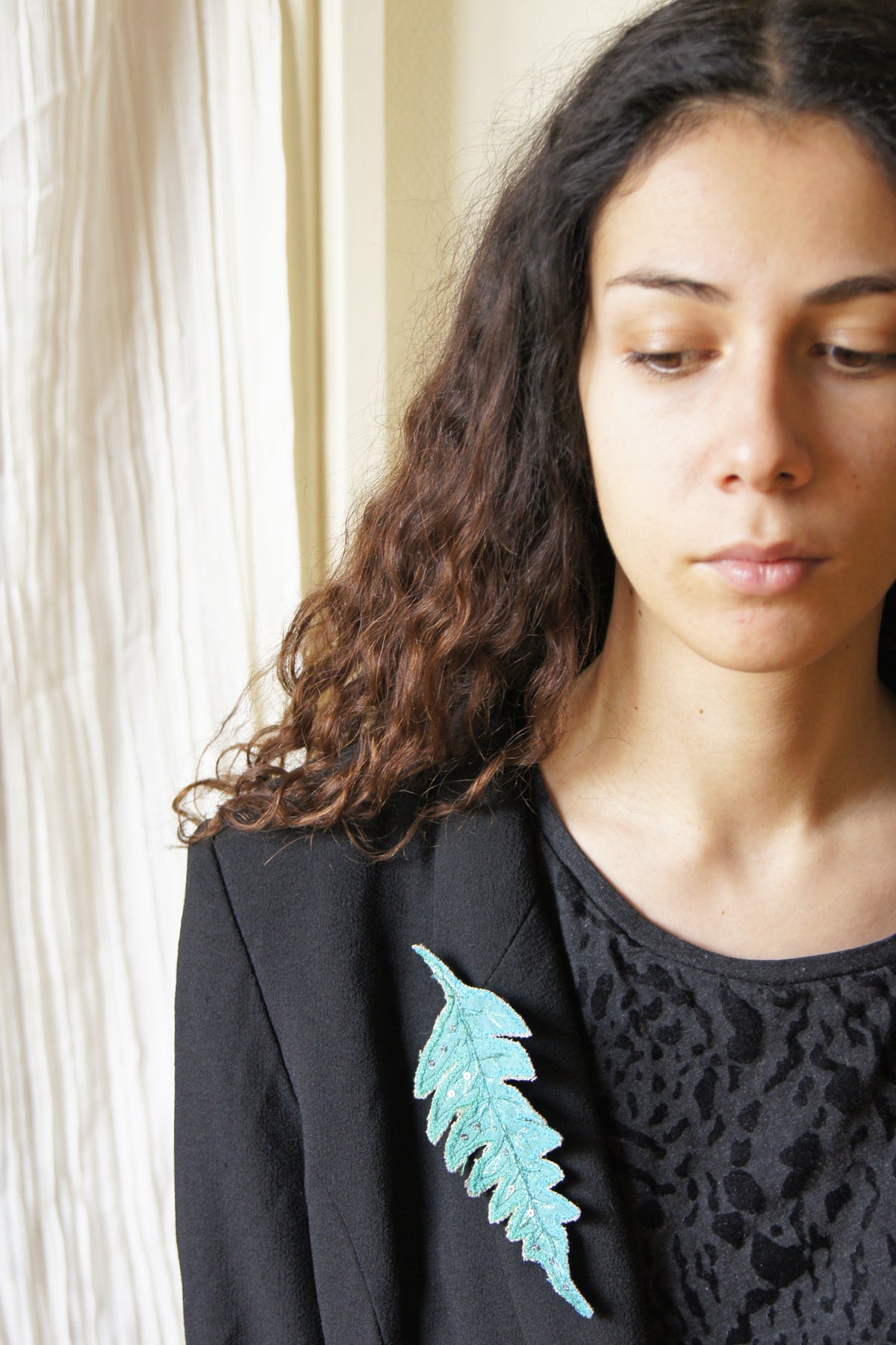 Blue Fern Leaf Brooch