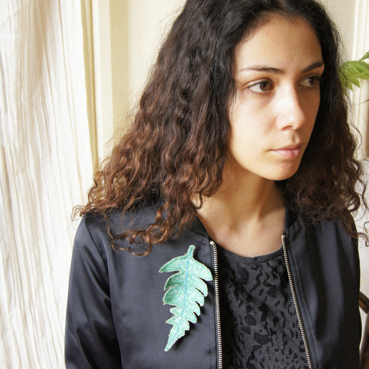 Green Fern Leaf Brooch