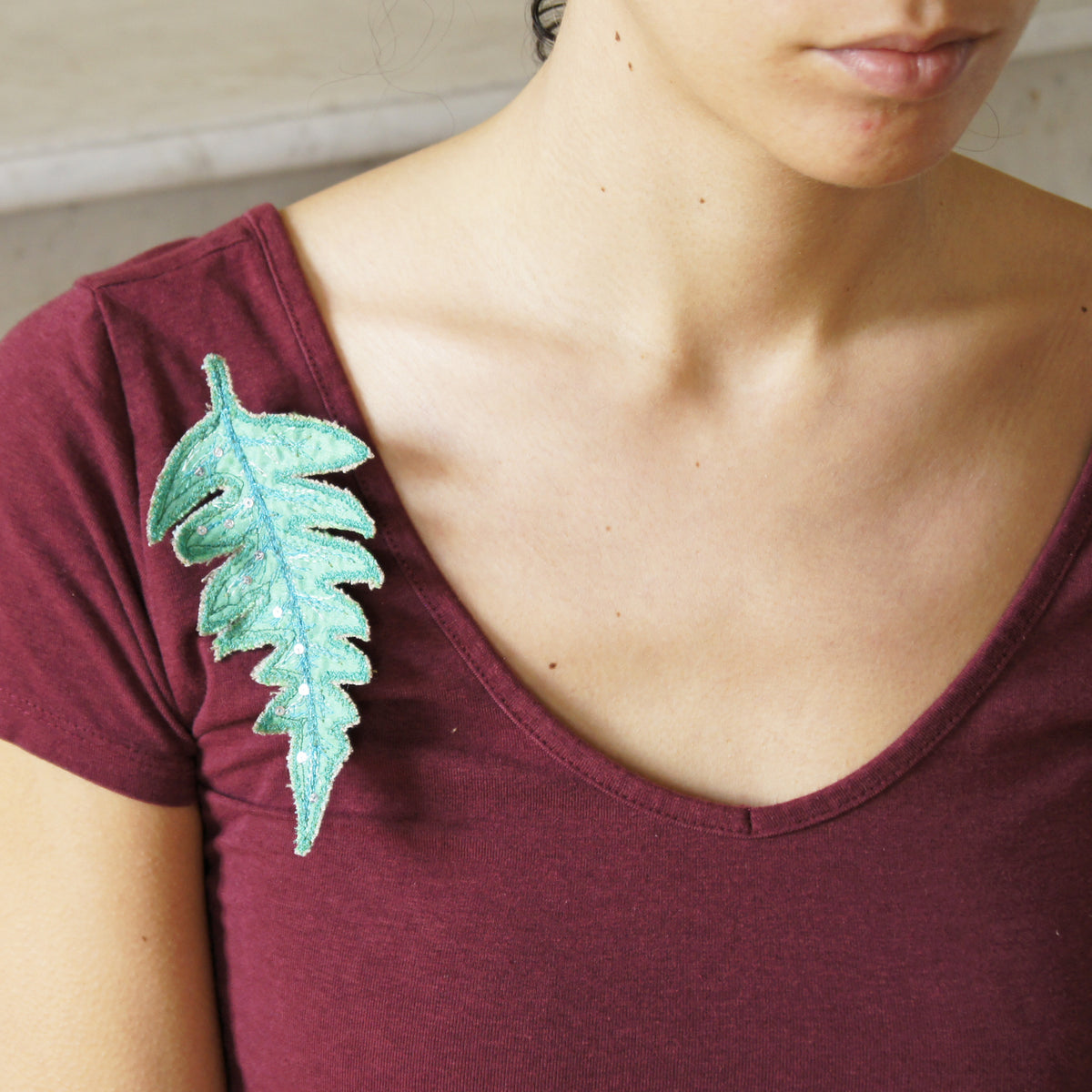 Green Fern Leaf Brooch