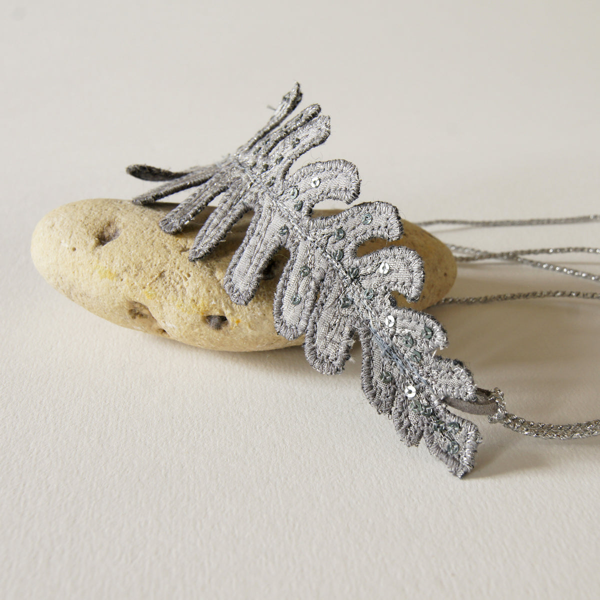 Silver Silk Fern Bun Wrap, Botanical Hair Accessory