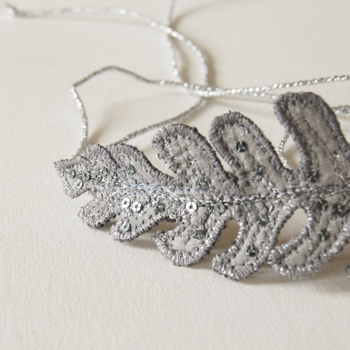 Silver Silk Fern Bun Wrap, Botanical Hair Accessory