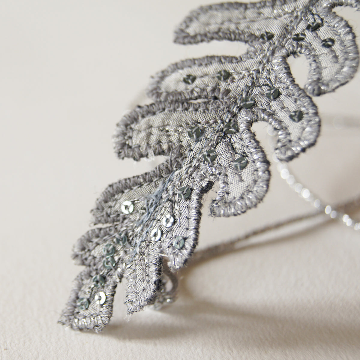 Silver Silk Fern Bun Wrap, Botanical Hair Accessory