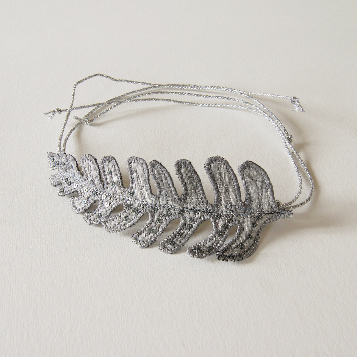 Silver Silk Fern Bun Wrap, Botanical Hair Accessory
