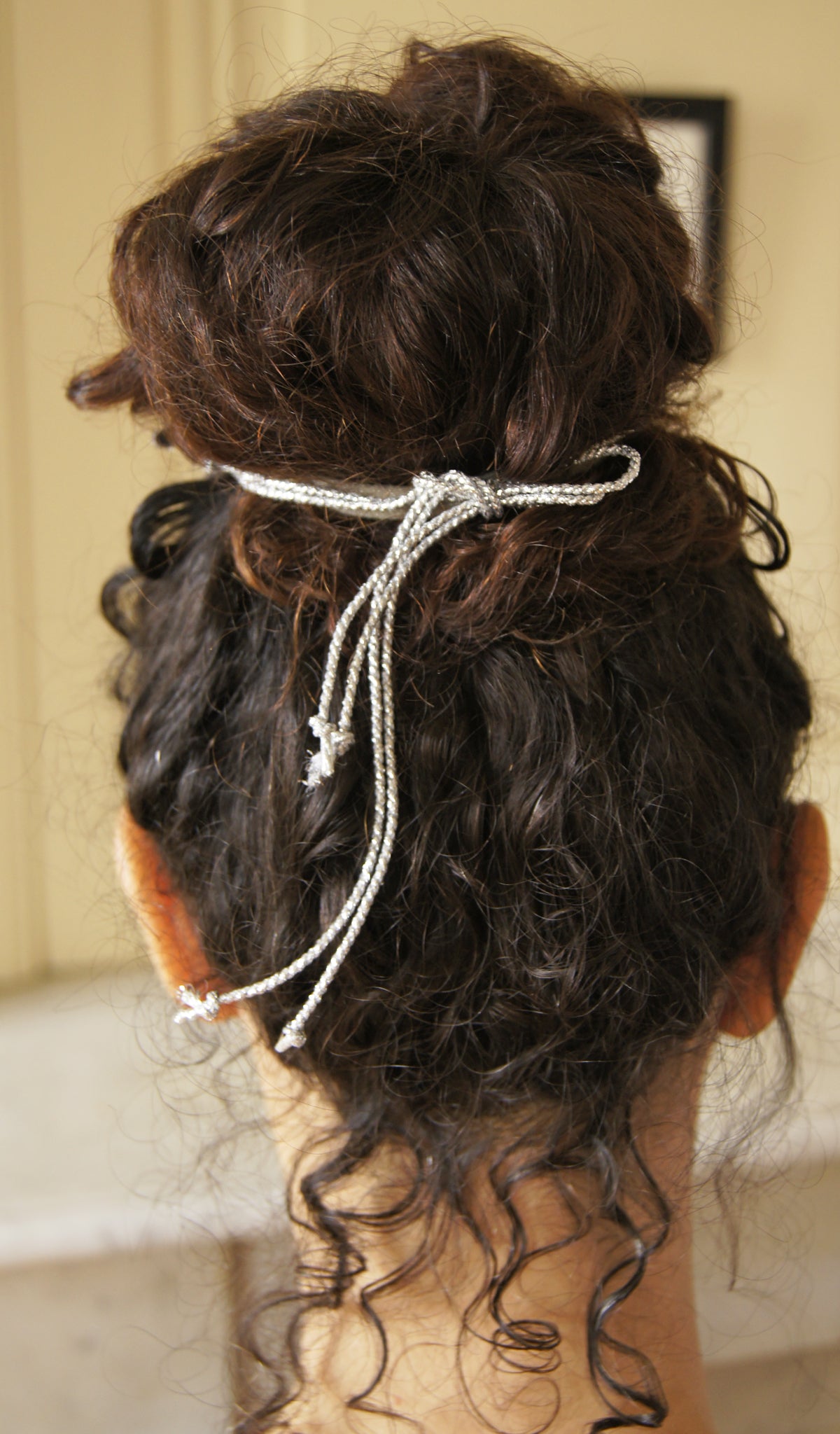 Silver Silk Fern Bun Wrap, Botanical Hair Accessory