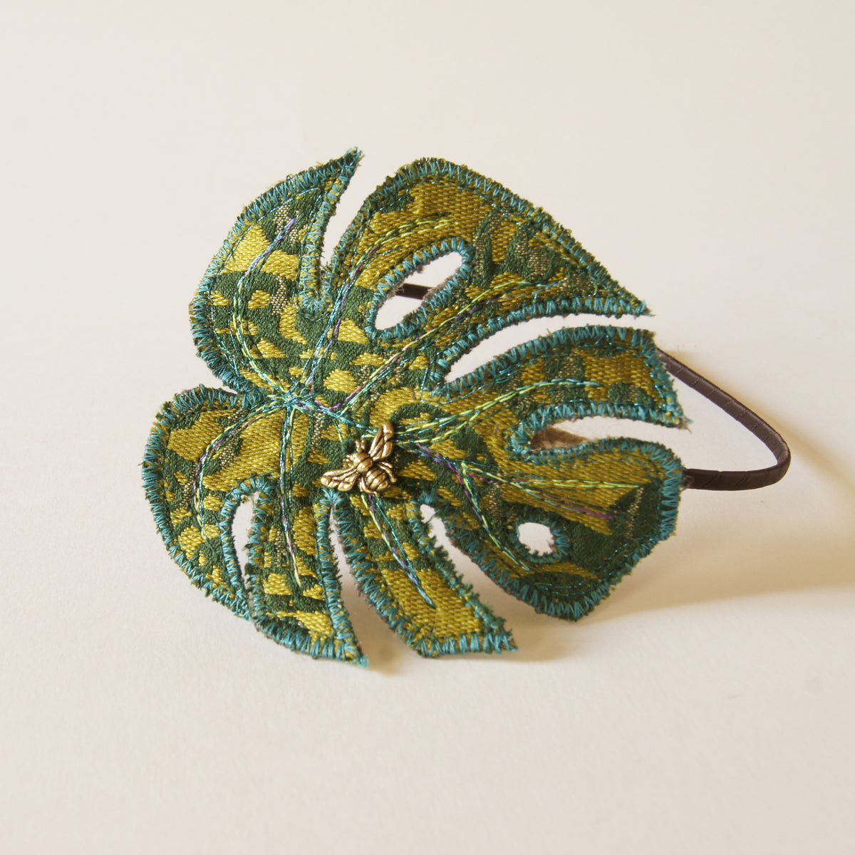 Textile Monstera Leaf Headband Green