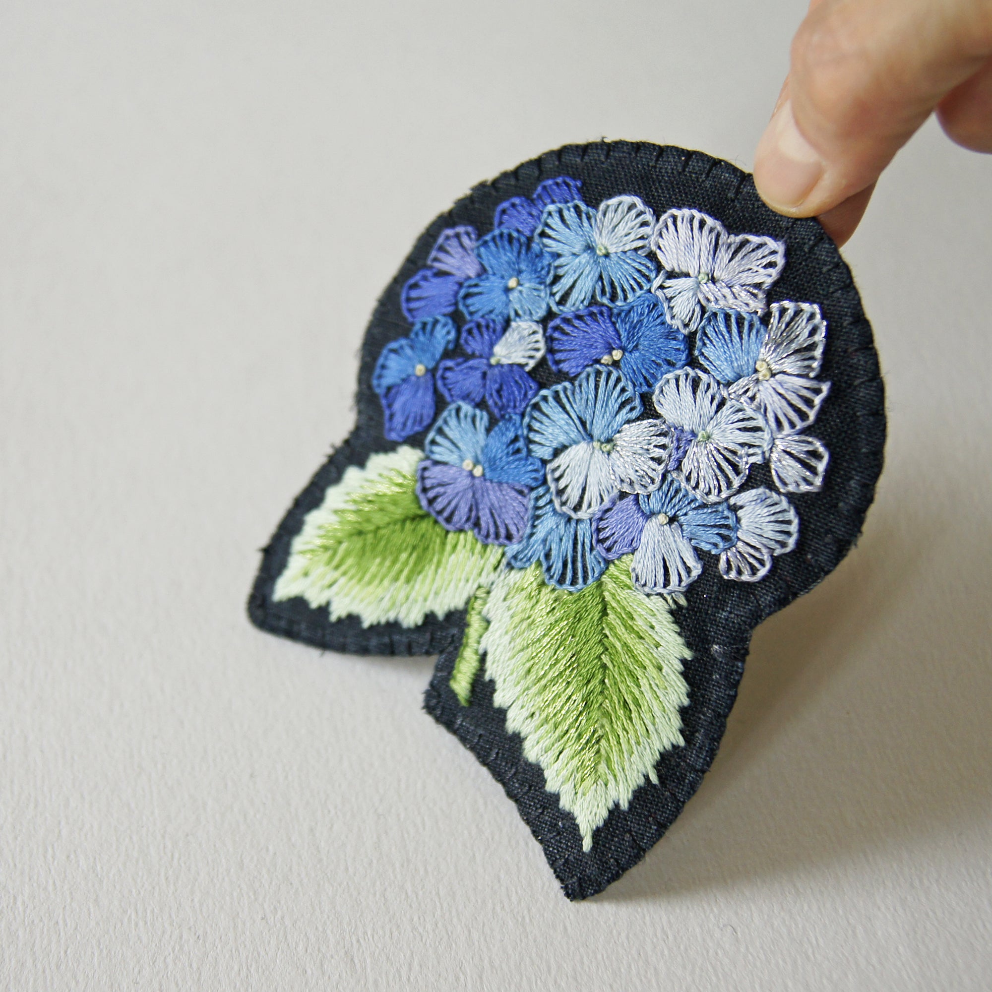 Embroidered hydrangea brooch