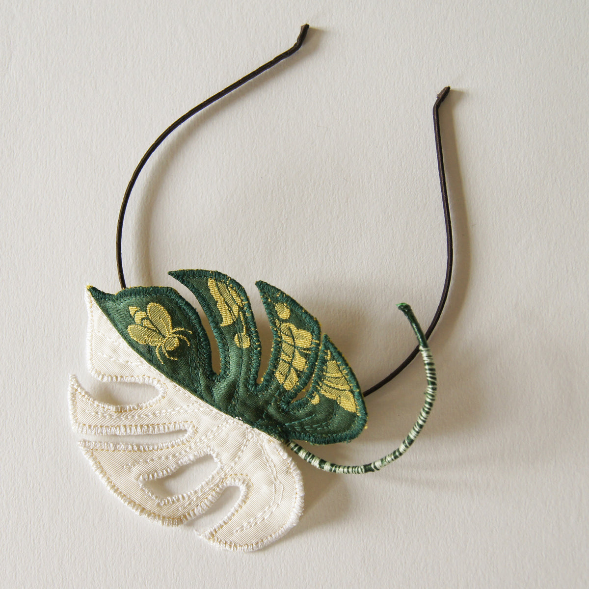 White variegated Monstera deliciosa, Textile Tropical Leaf Headband
