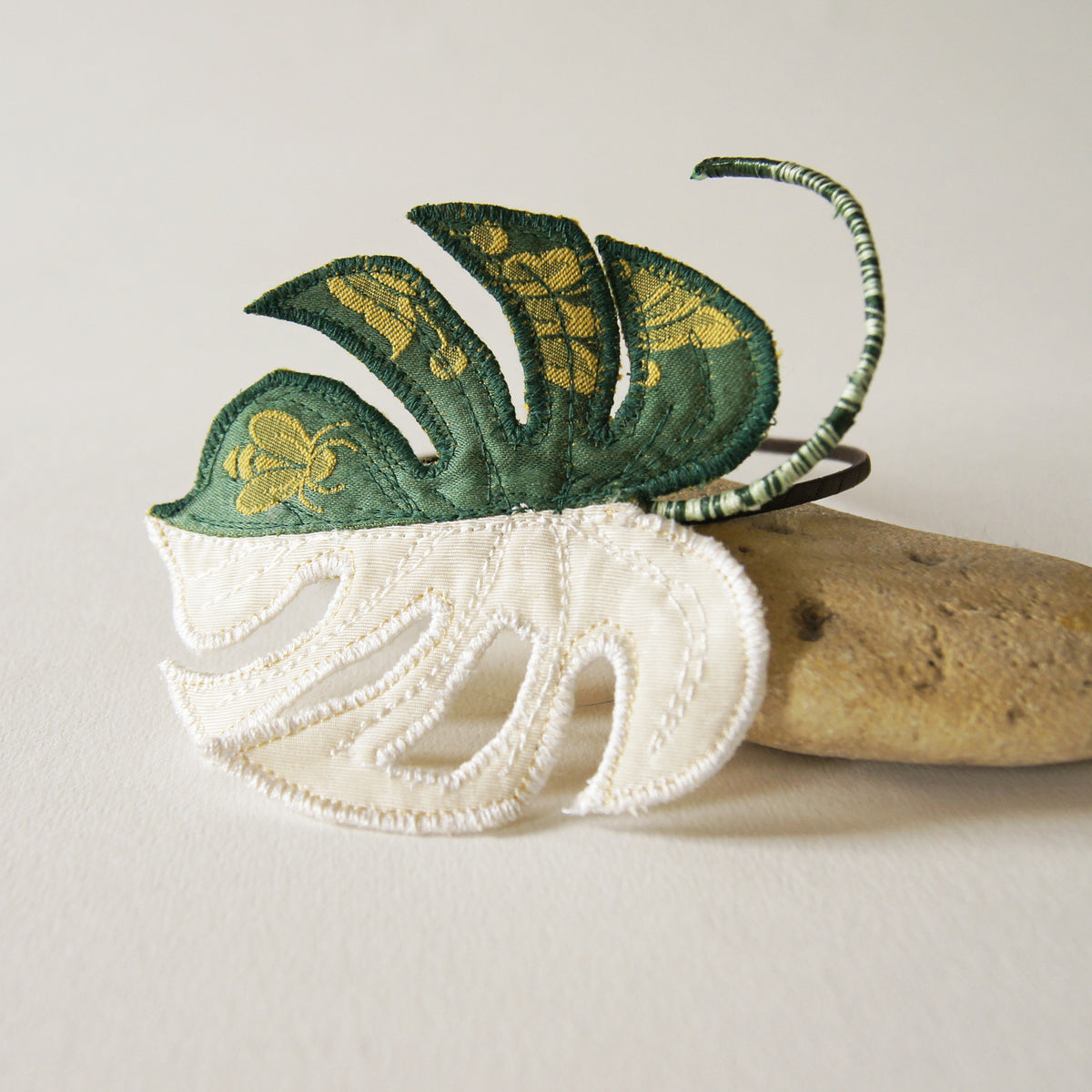 White variegated Monstera deliciosa, Textile Tropical Leaf Headband