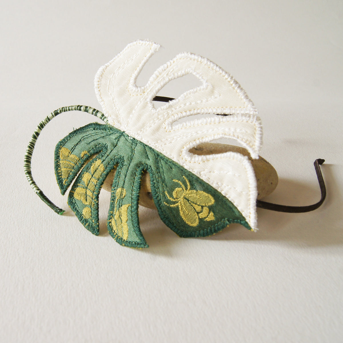 White variegated Monstera deliciosa, Textile Tropical Leaf Headband
