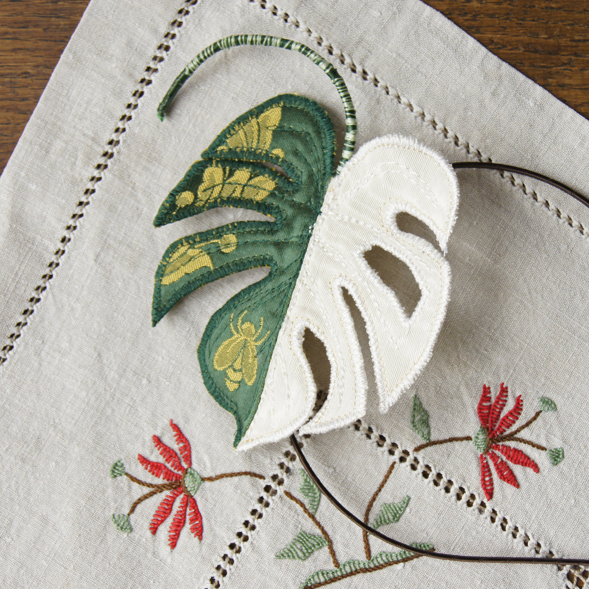 White variegated Monstera deliciosa, Textile Tropical Leaf Headband