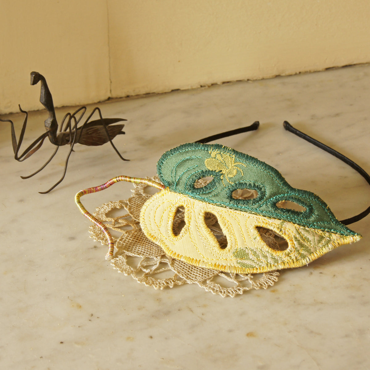 Monstera adansonii variegata headband, Botanical Fascinator