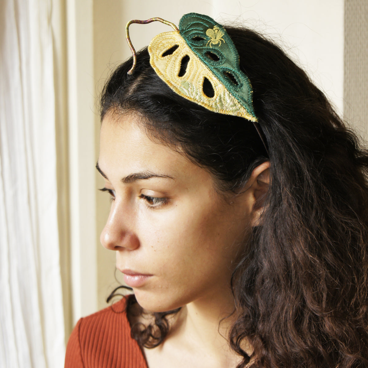 Monstera adansonii variegata headband, Botanical Fascinator