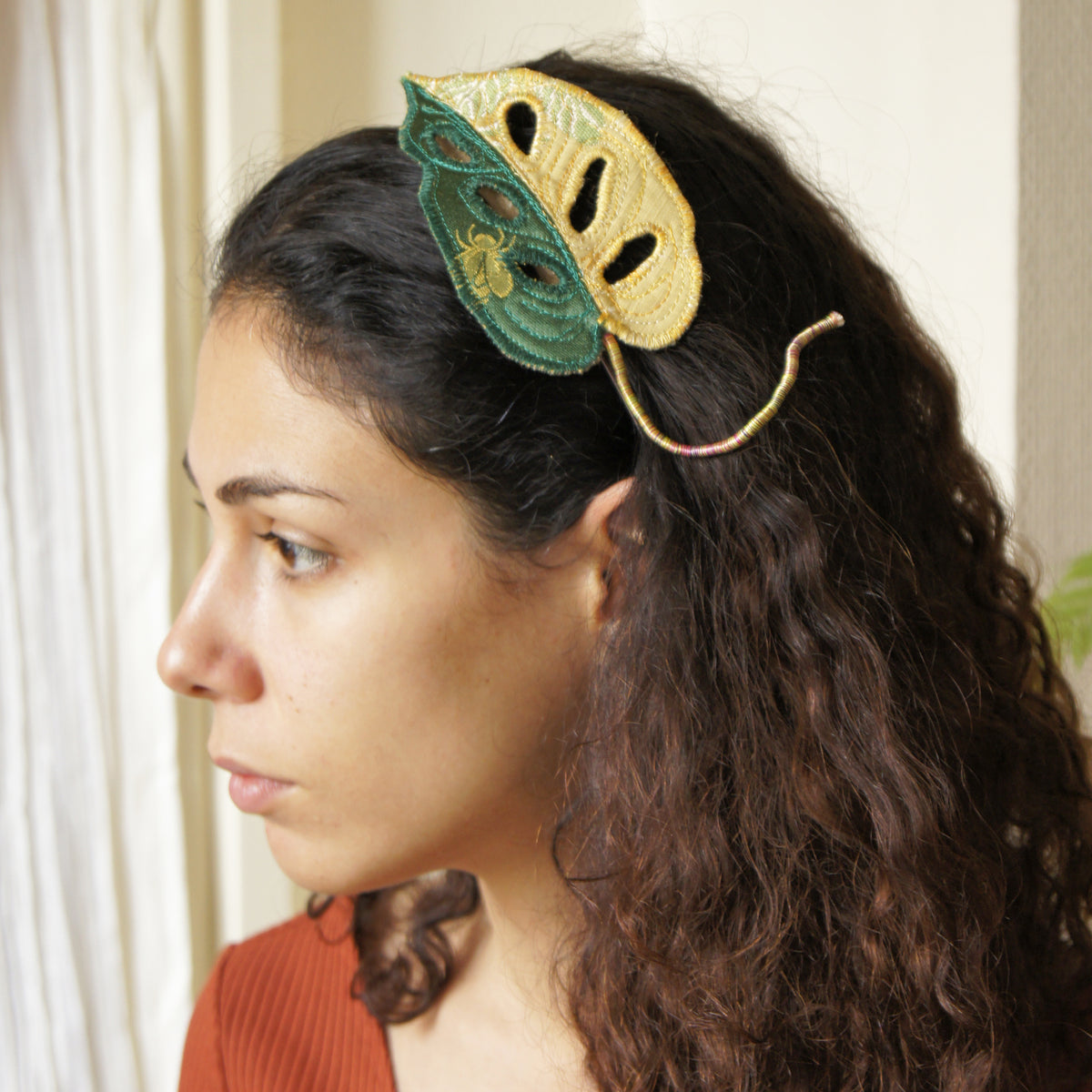 Monstera adansonii variegata headband, Botanical Fascinator