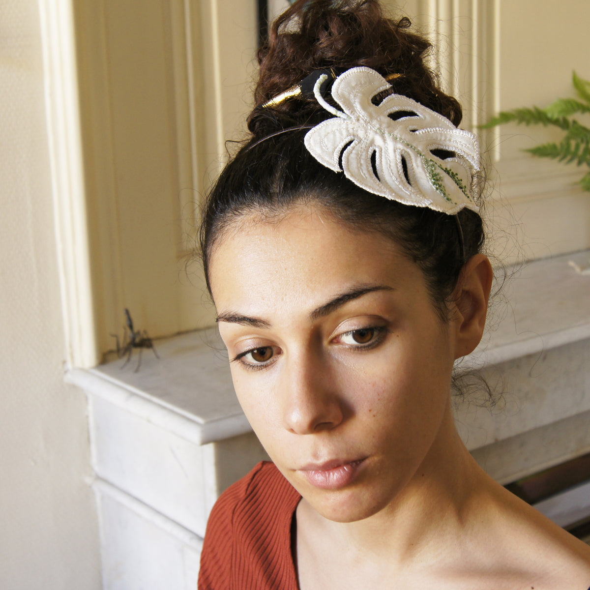 Monstera Deliciosa Albo Headband, Embroidered Tropical Leaf