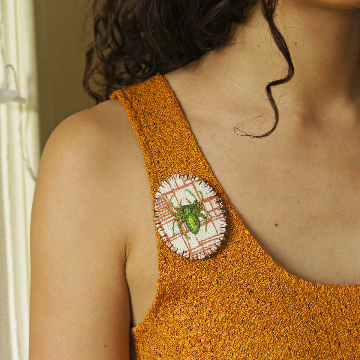 Hand Embroidered Jumping Spider Brooch Arachnida Jewelry