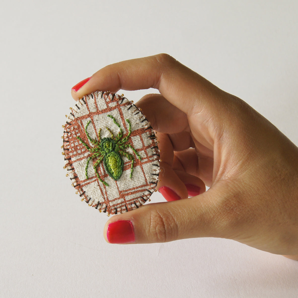 Hand Embroidered Jumping Spider Brooch Arachnida Jewelry