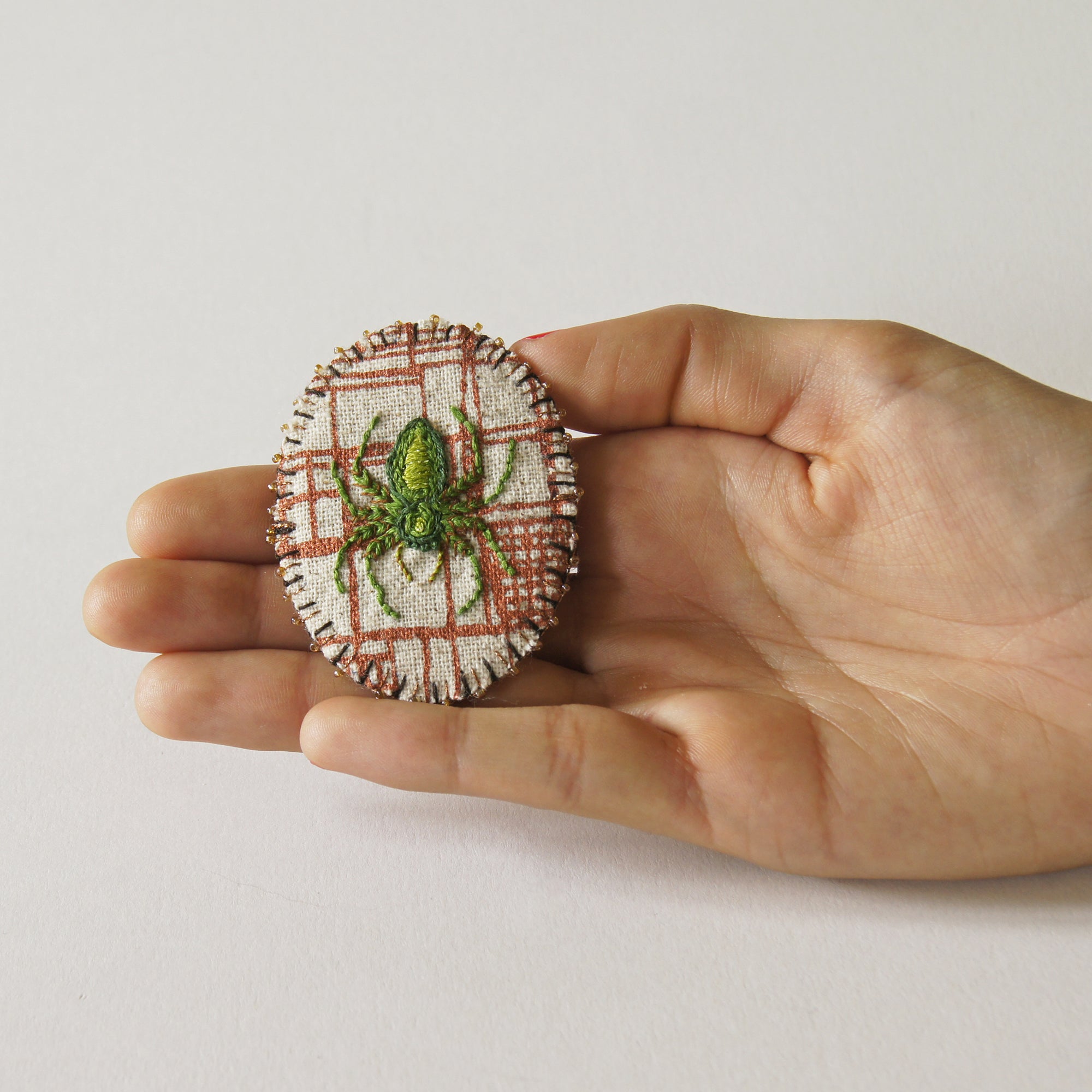Hand Embroidered Jumping Spider Brooch Arachnida Jewelry