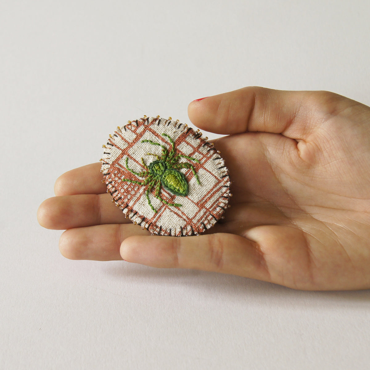 Hand Embroidered Jumping Spider Brooch Arachnida Jewelry
