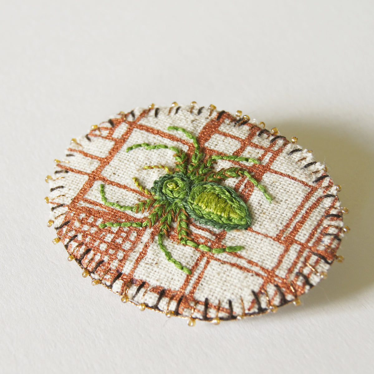 Hand Embroidered Jumping Spider Brooch Arachnida Jewelry