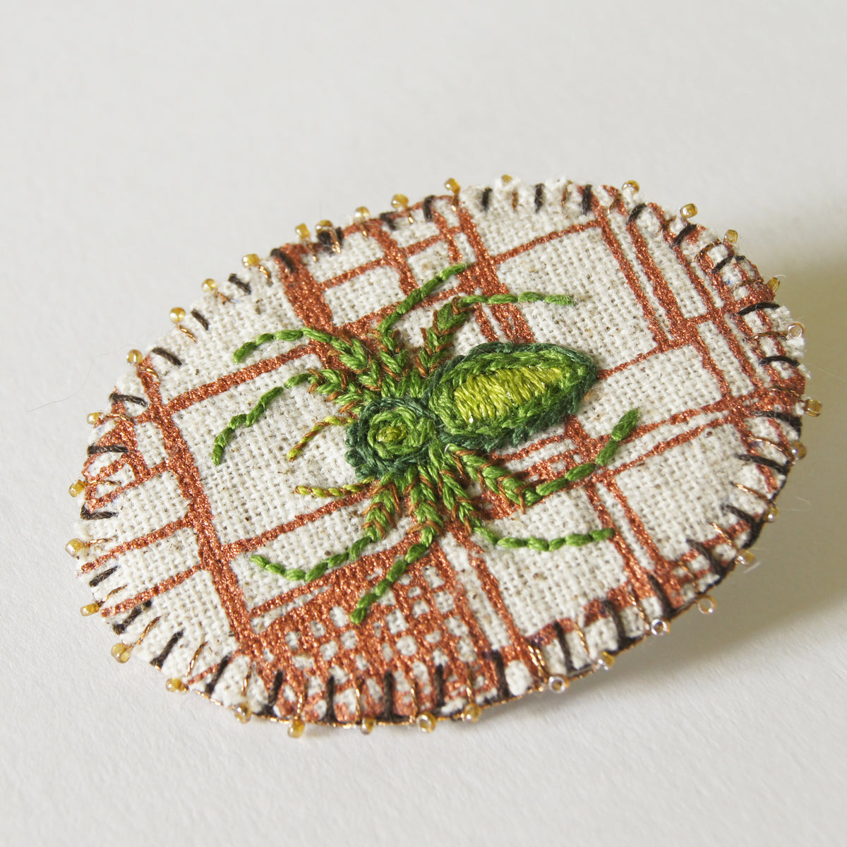 Hand Embroidered Jumping Spider Brooch Arachnida Jewelry
