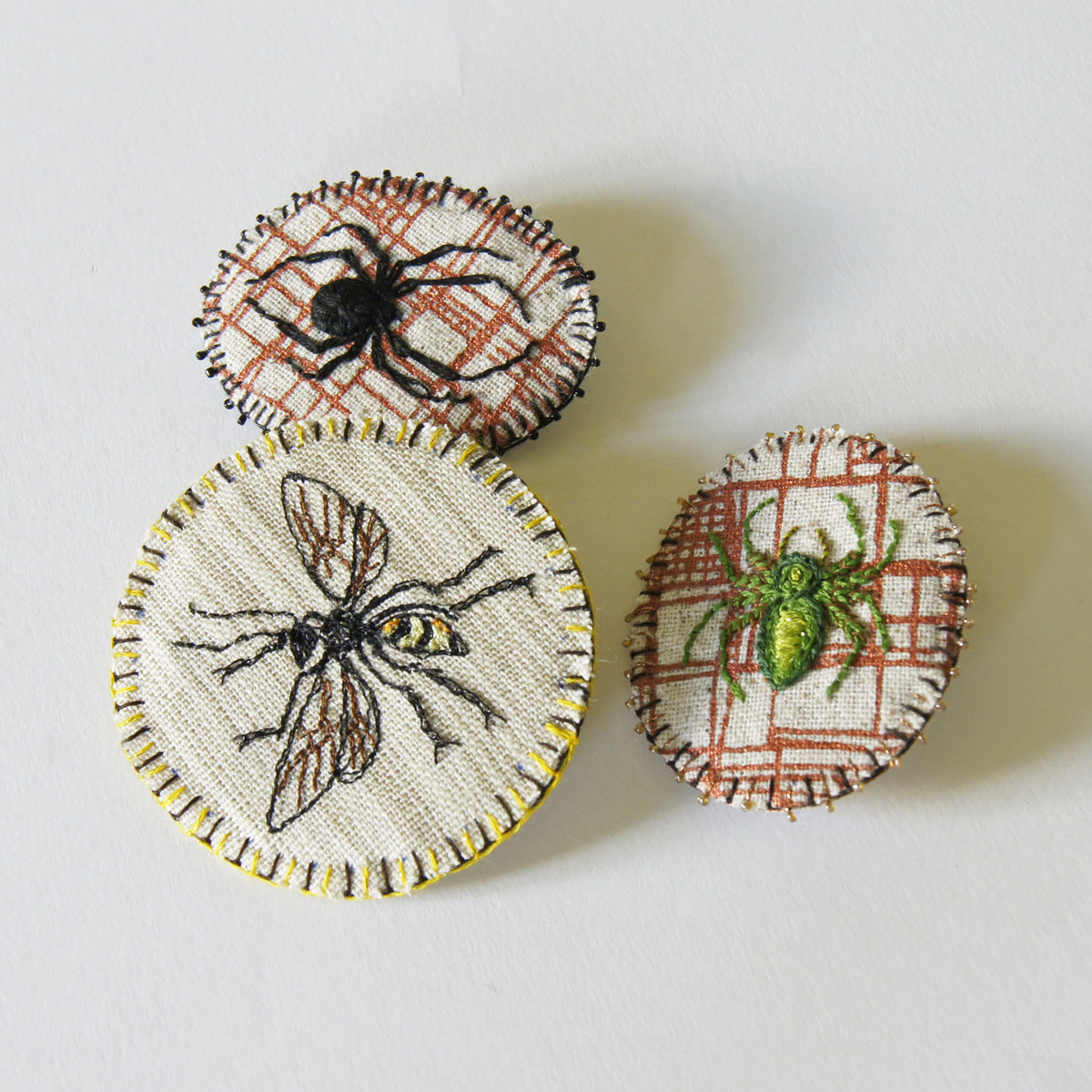 Hand Embroidered Jumping Spider Brooch Arachnida Jewelry