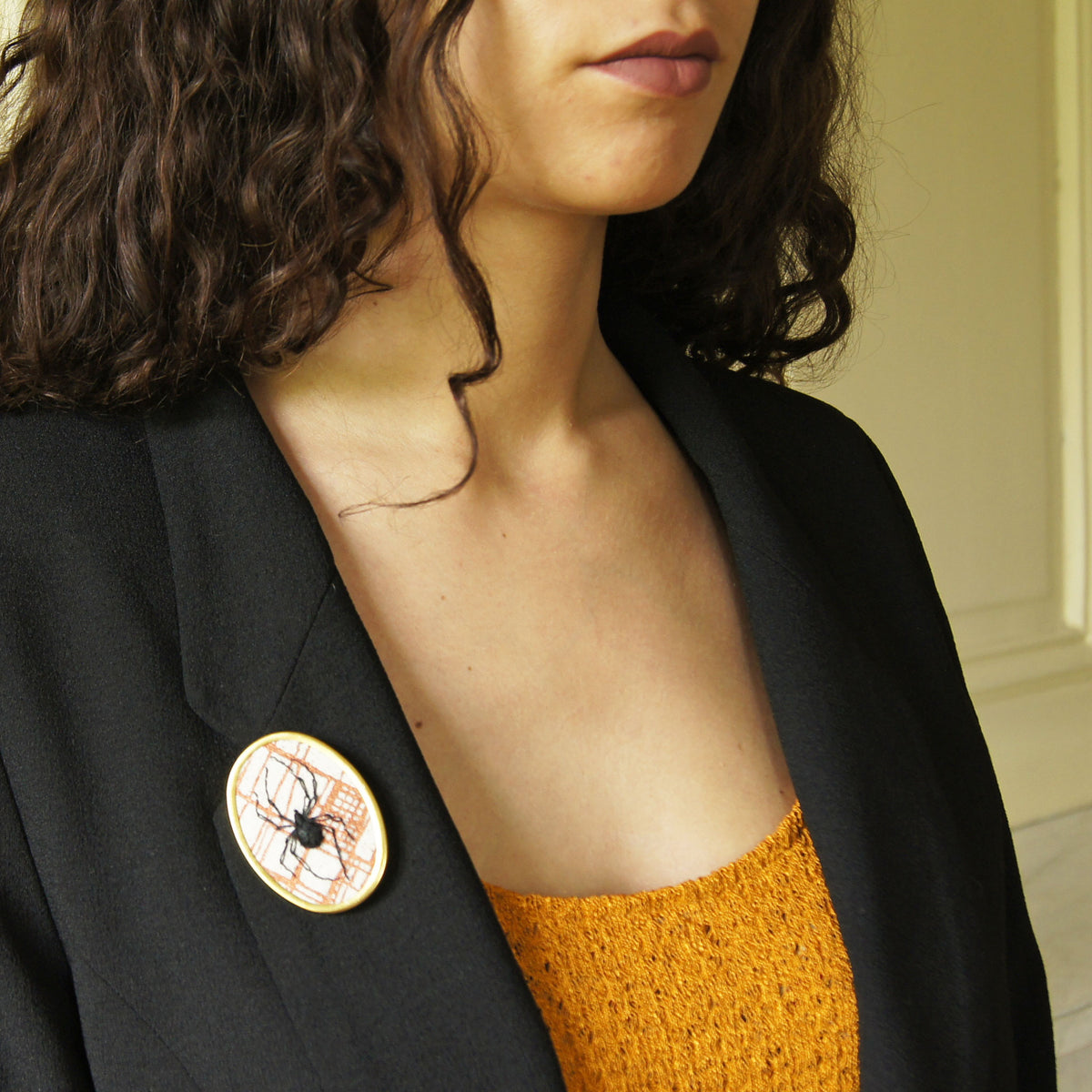 Stumpwork Black Widow Spider Brooch Pin Hand Embroidered Arachnida