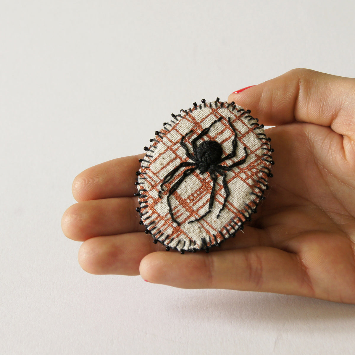 Hand Embroidered Black Widow Spider Brooch Arachnida Jewelry
