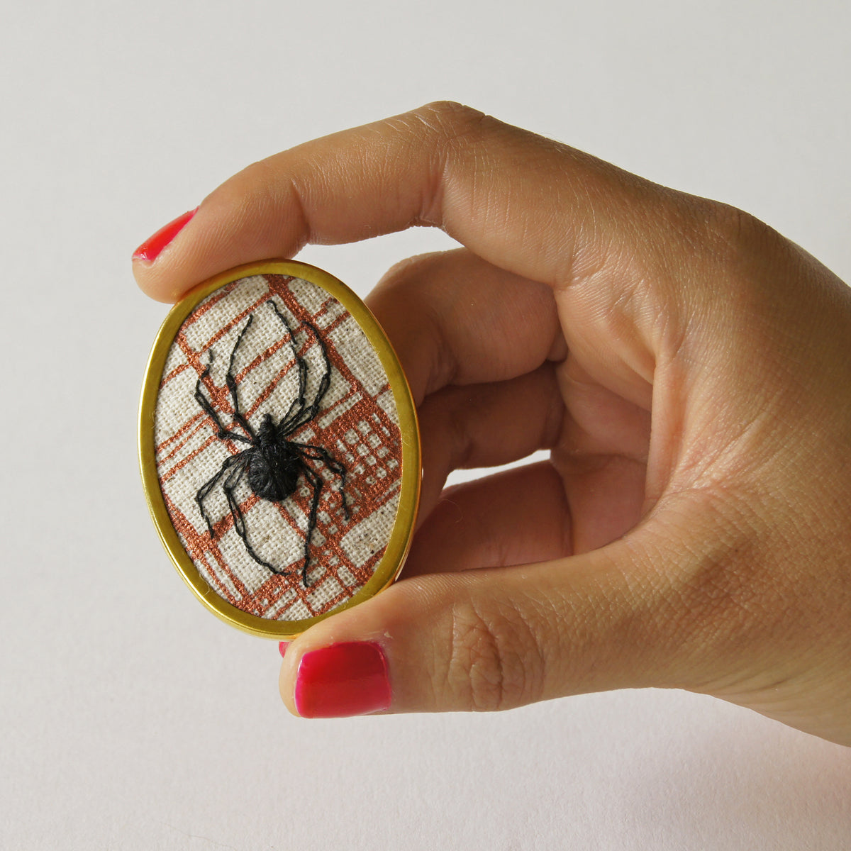 Stumpwork Black Widow Spider Brooch Pin Hand Embroidered Arachnida
