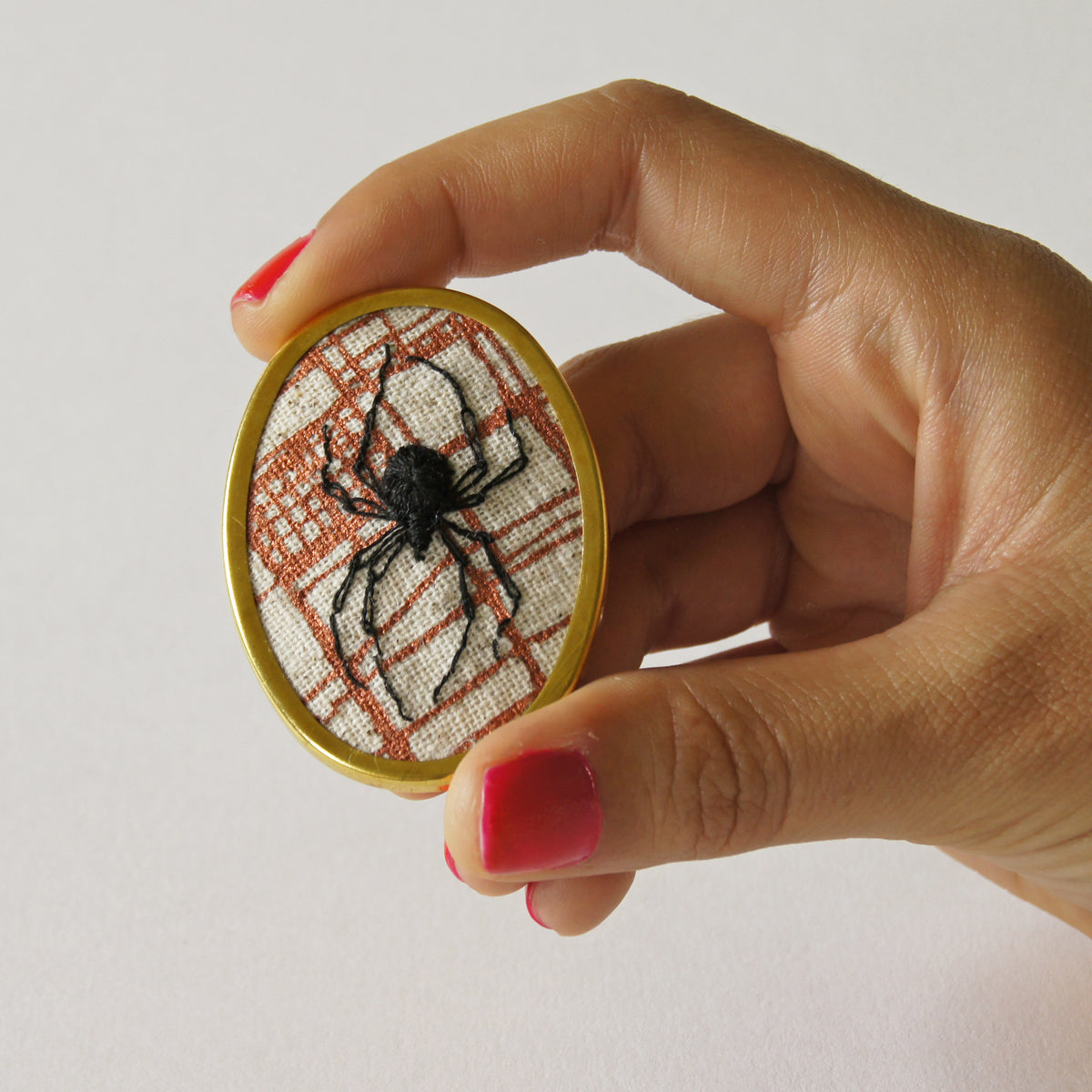 Stumpwork Black Widow Spider Brooch Pin Hand Embroidered Arachnida
