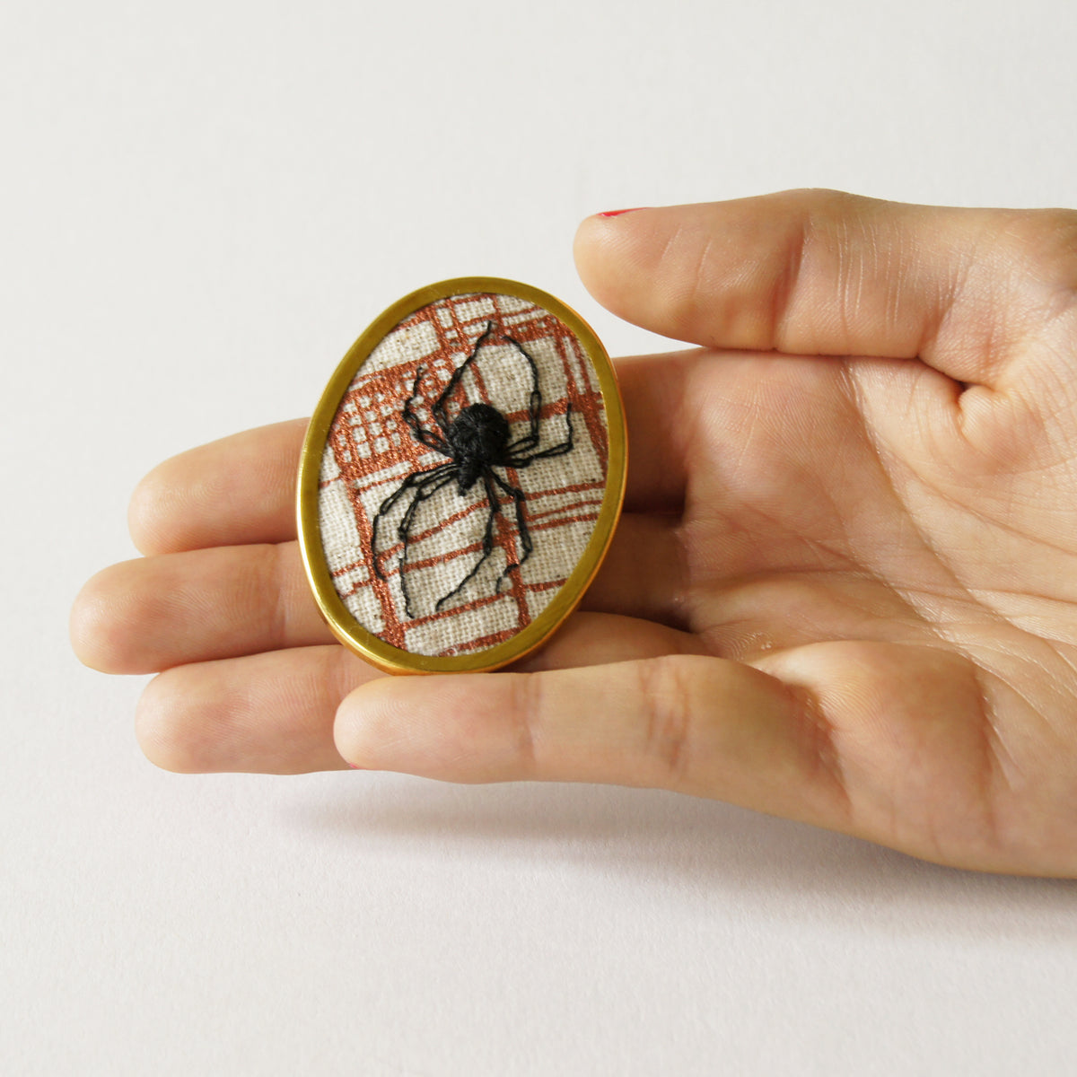 Stumpwork Black Widow Spider Brooch Pin Hand Embroidered Arachnida