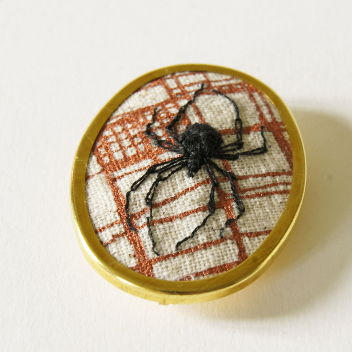 Stumpwork Black Widow Spider Brooch Pin Hand Embroidered Arachnida