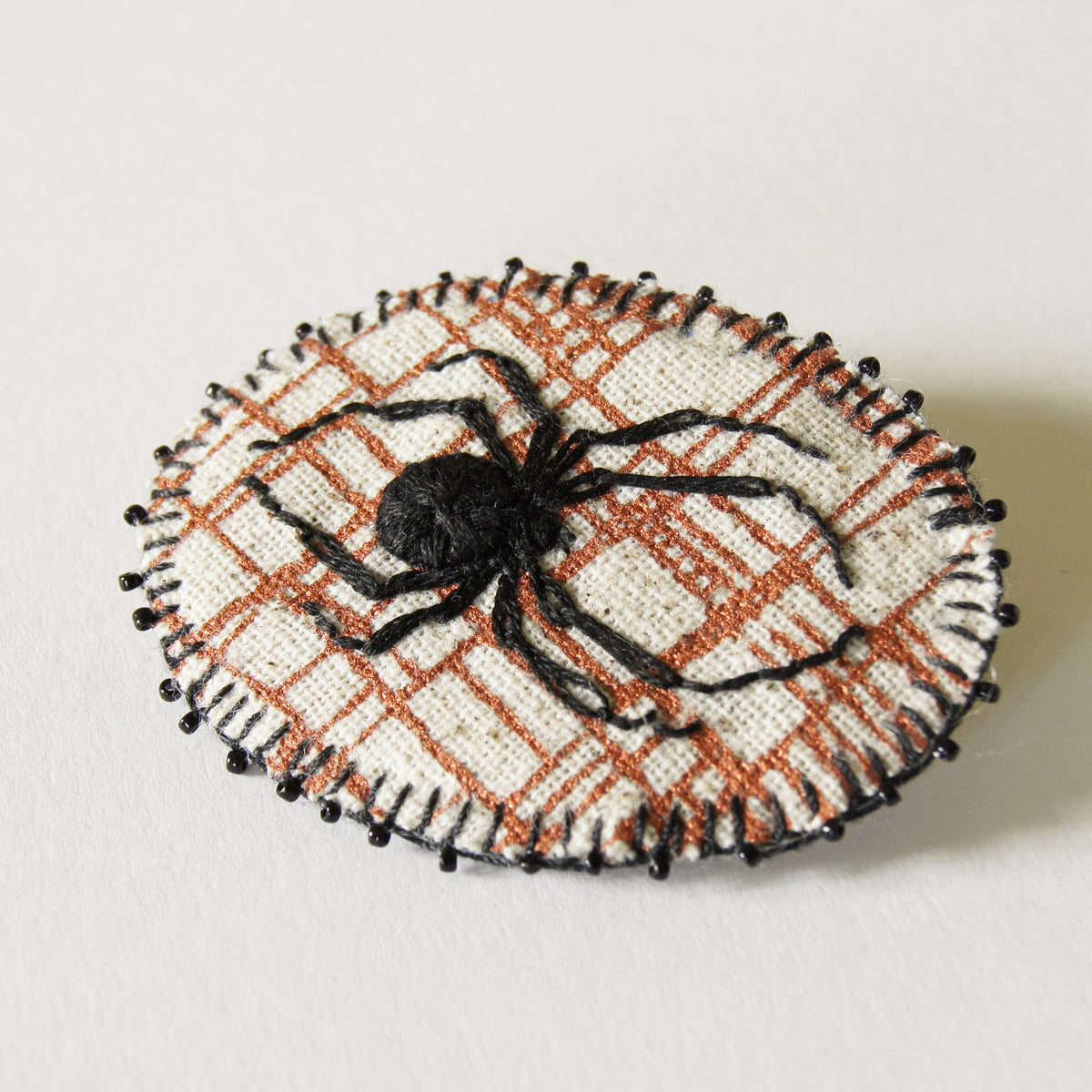 Hand Embroidered Black Widow Spider Brooch Arachnida Jewelry