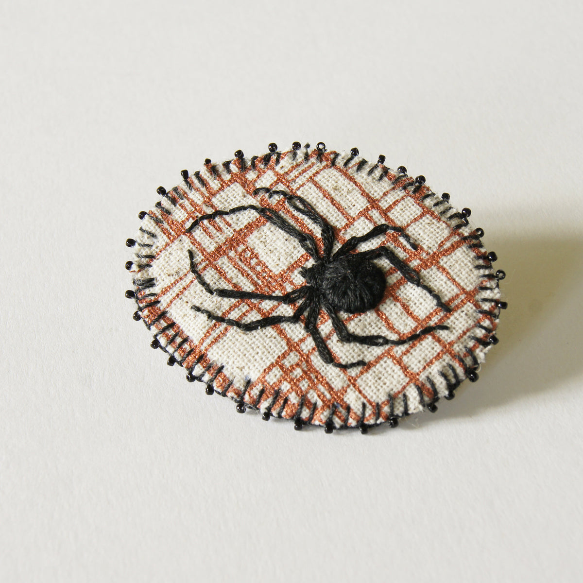Hand Embroidered Black Widow Spider Brooch Arachnida Jewelry
