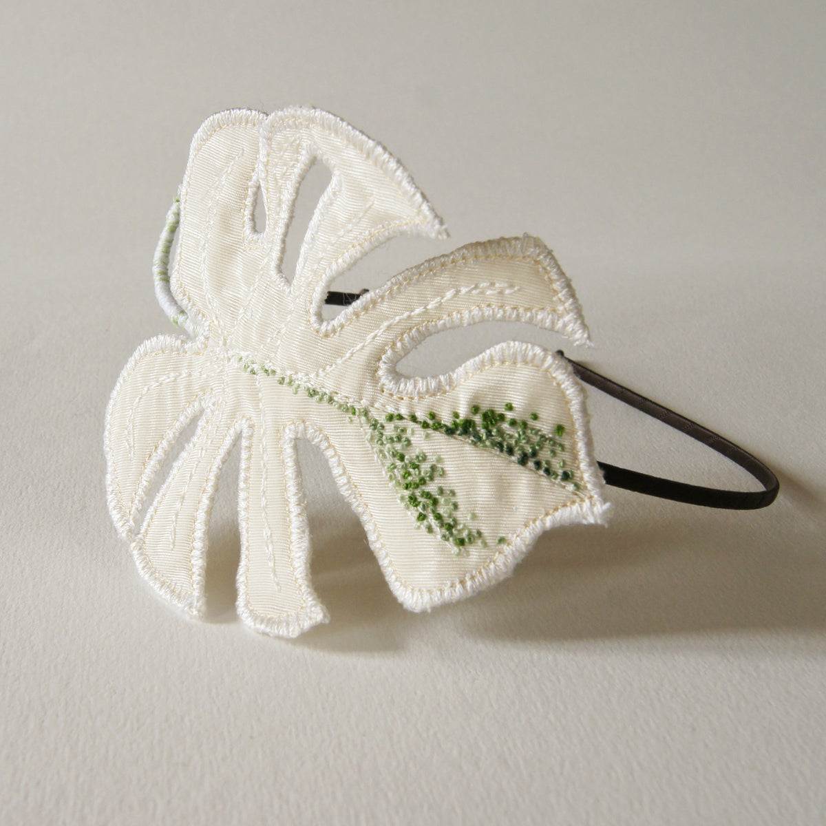 Monstera Deliciosa Albo Headband, Embroidered Tropical Leaf