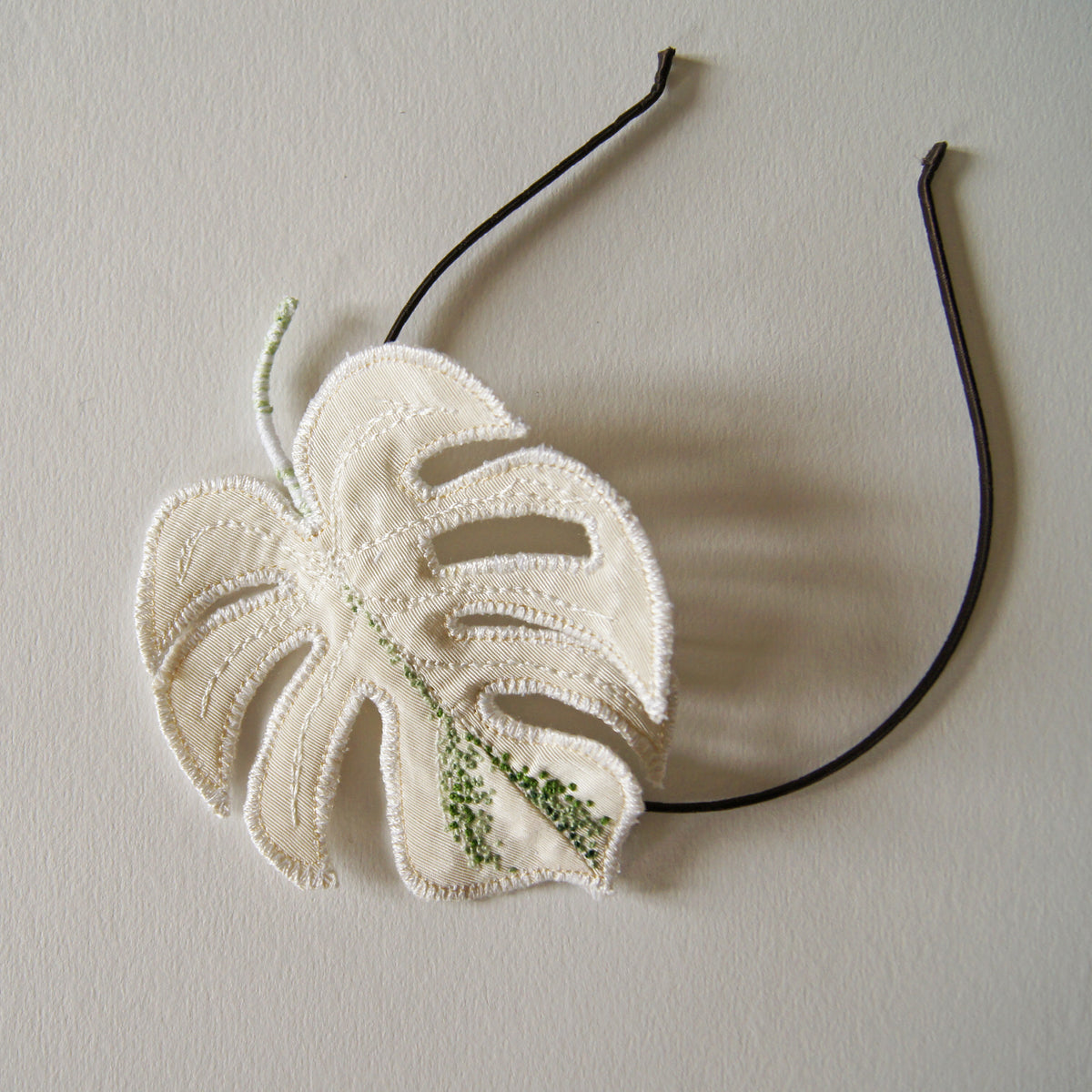 Monstera Deliciosa Albo Headband, Embroidered Tropical Leaf