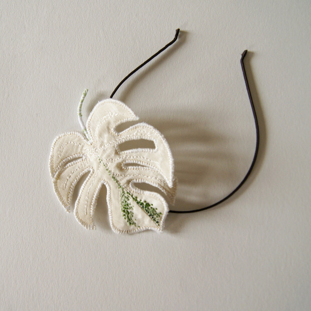 Monstera Deliciosa Albo Headband, Embroidered Tropical Leaf