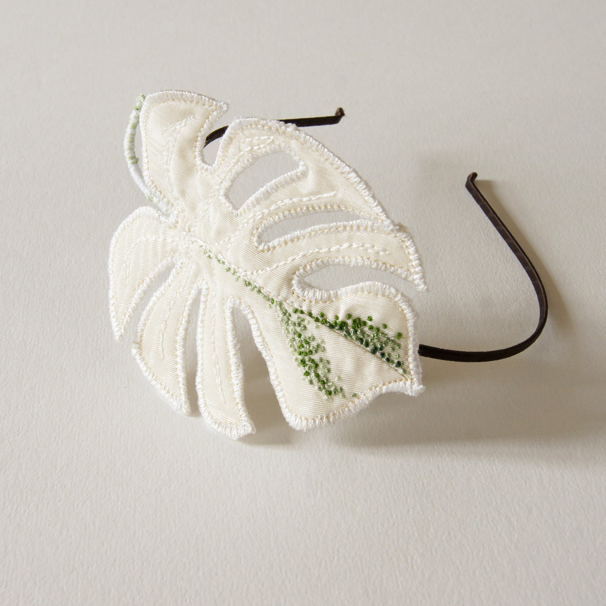 Monstera Deliciosa Albo Headband, Embroidered Tropical Leaf