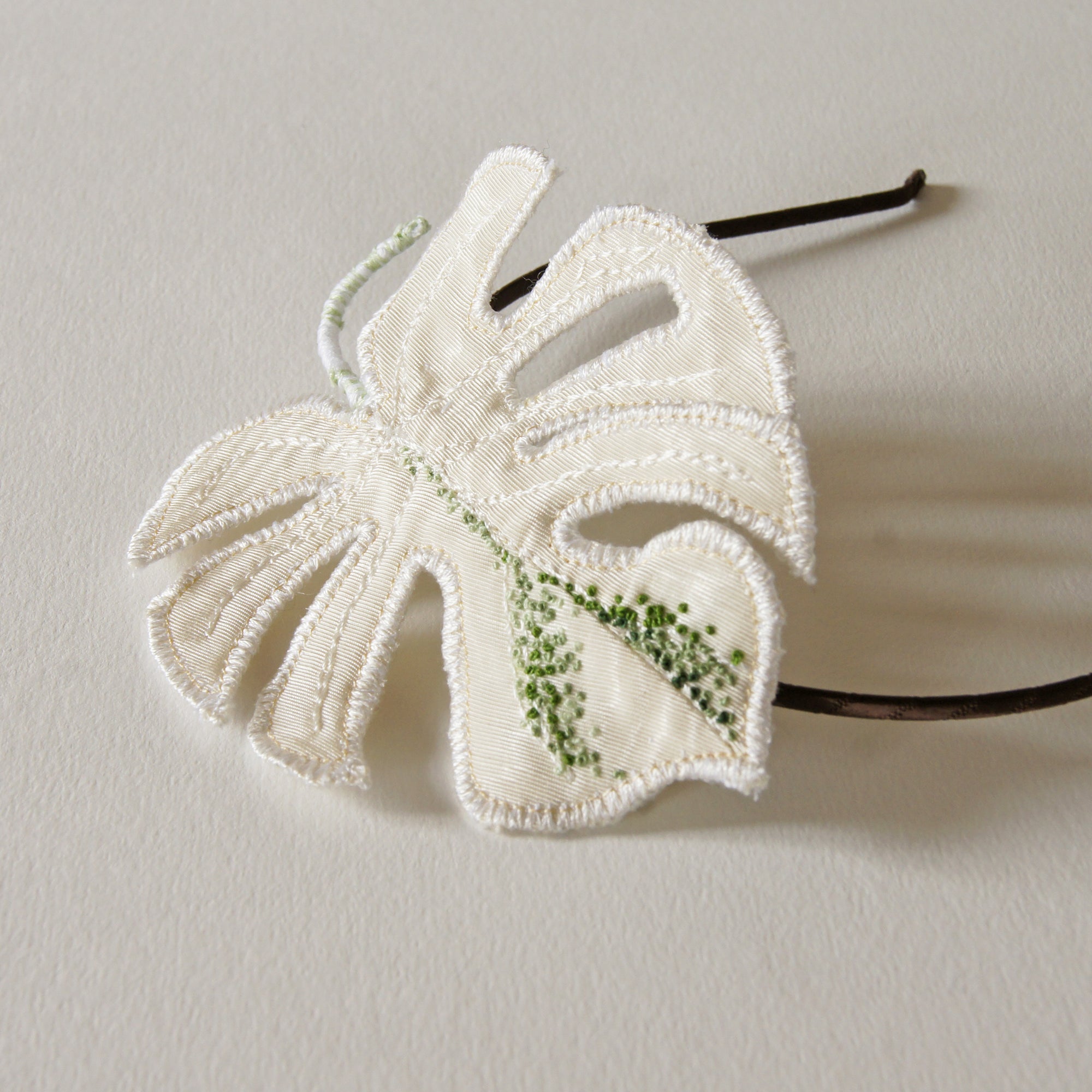 Monstera Deliciosa Albo Headband, Embroidered Tropical Leaf