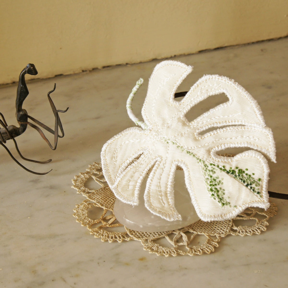 Monstera Deliciosa Albo Headband, Embroidered Tropical Leaf