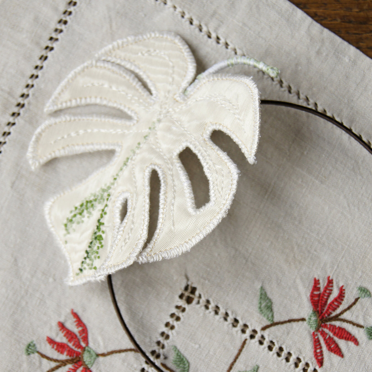 Monstera Deliciosa Albo Headband, Embroidered Tropical Leaf